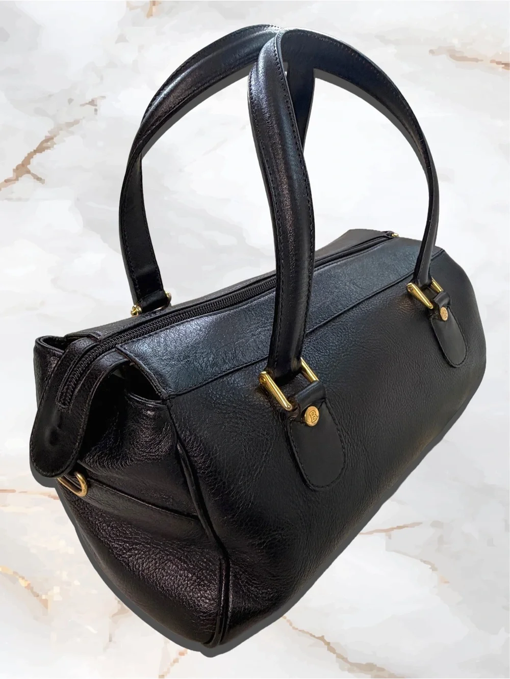 Vintage BALLY Black Leather 2-Way Satchel Crossbody East West Bag Italian Made